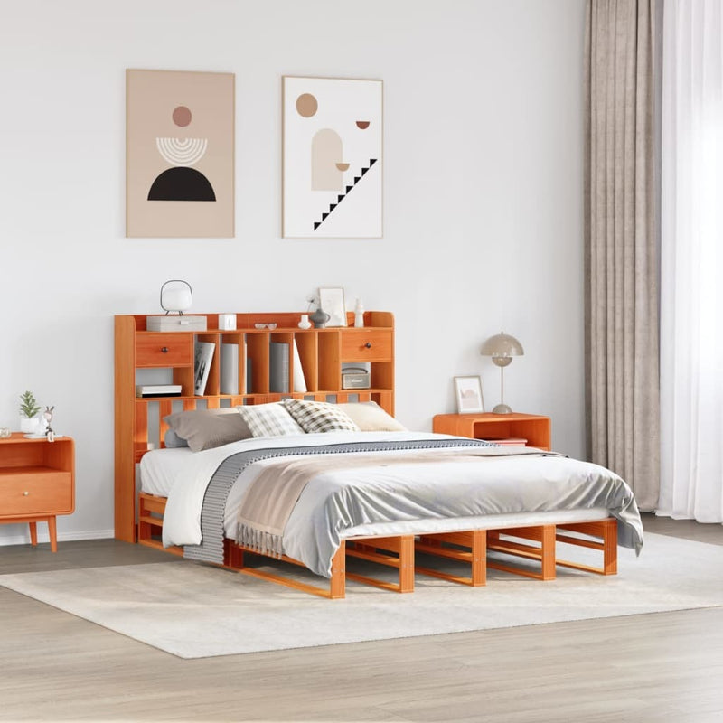 Bookcase Bed without Mattress Wax Brown 140x190 cm Solid Wood Pine