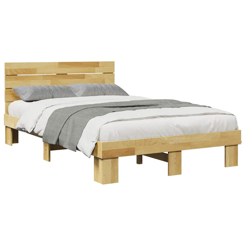 Bed Frame with Headboard without Mattress 120x190 cm Solid Wood Oak