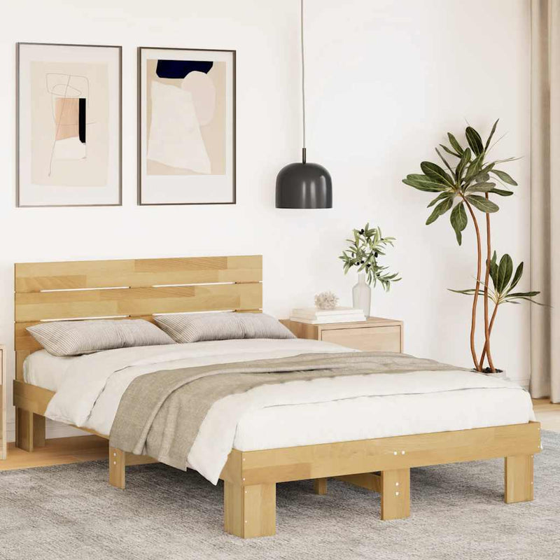 Bed Frame with Headboard without Mattress 120x190 cm Solid Wood Oak