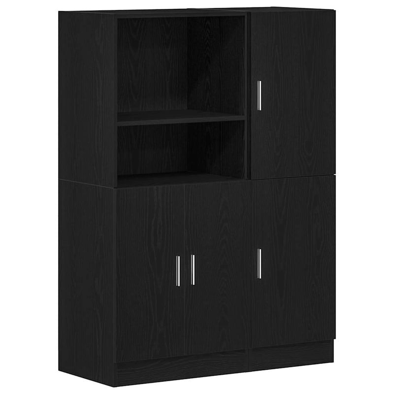 2 Piece Kitchen Cabinet Set Black Engineered Wood