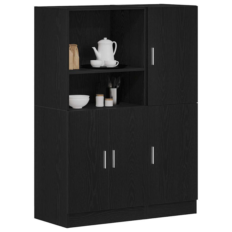 2 Piece Kitchen Cabinet Set Black Engineered Wood