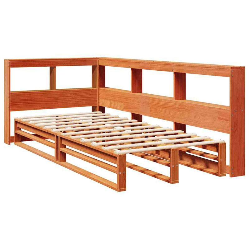 Bookcase Bed without Mattress Wax Brown 100x200cm Solid Wood Pine