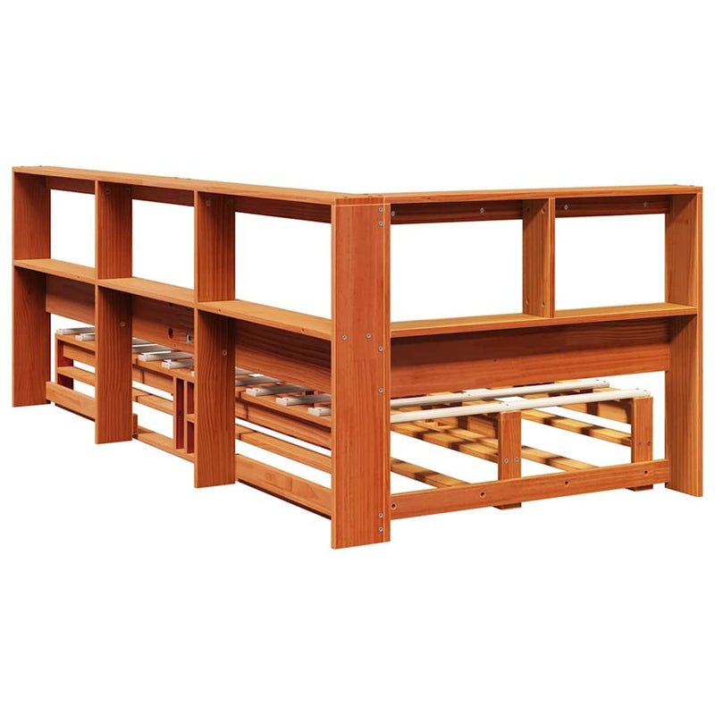 Bookcase Bed without Mattress Wax Brown 100x200cm Solid Wood Pine