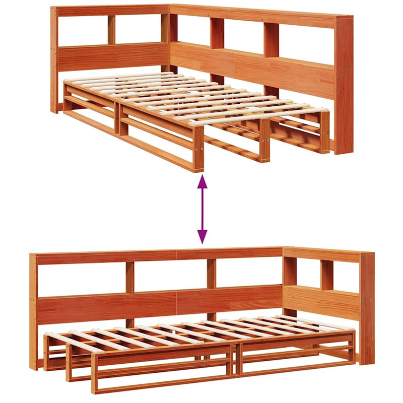 Bookcase Bed without Mattress Wax Brown 100x200cm Solid Wood Pine