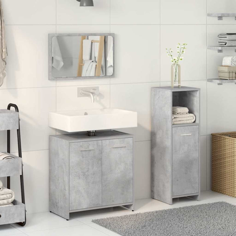 3 Piece Bathroom Furniture Set Concrete Grey Engineered Wood