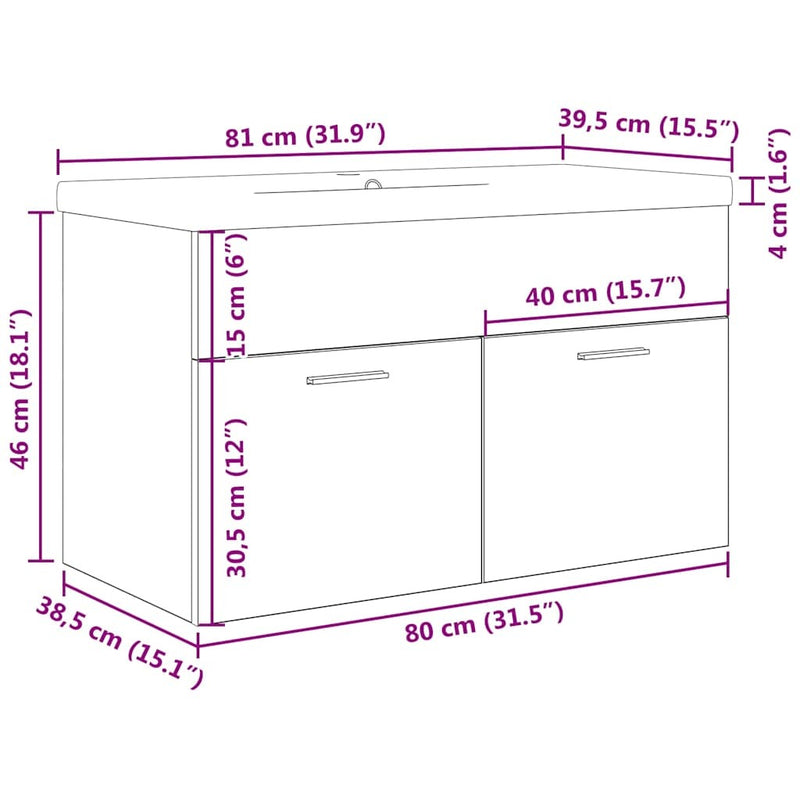 Bathroom Sink Cabinet with Built-in Basin and Faucet Concrete Grey