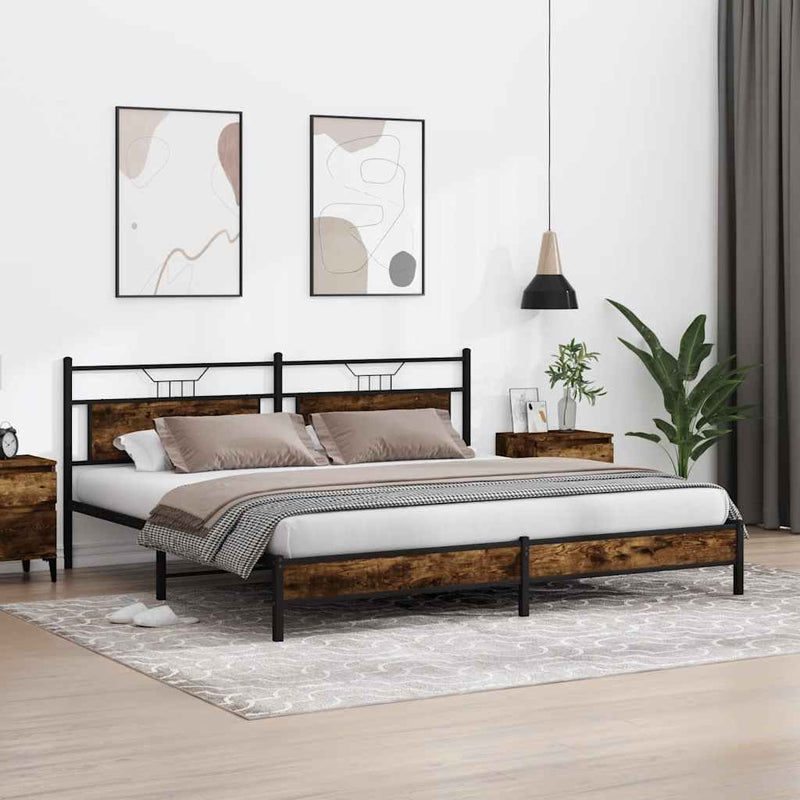 Metal Bed Frame without Mattress Smoked Oak 193x203 cm