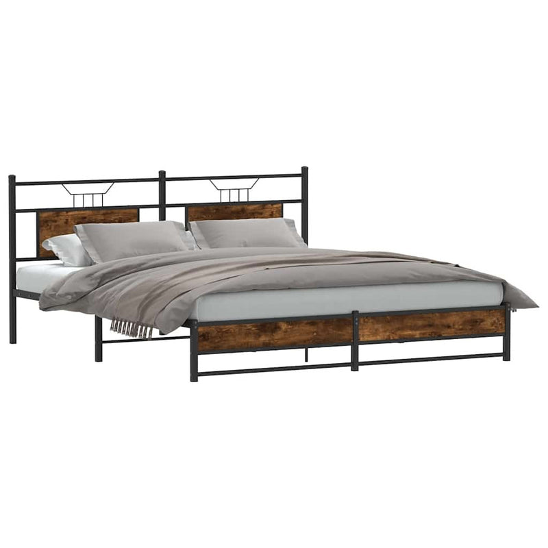 Metal Bed Frame without Mattress Smoked Oak 180x200 cm Super King