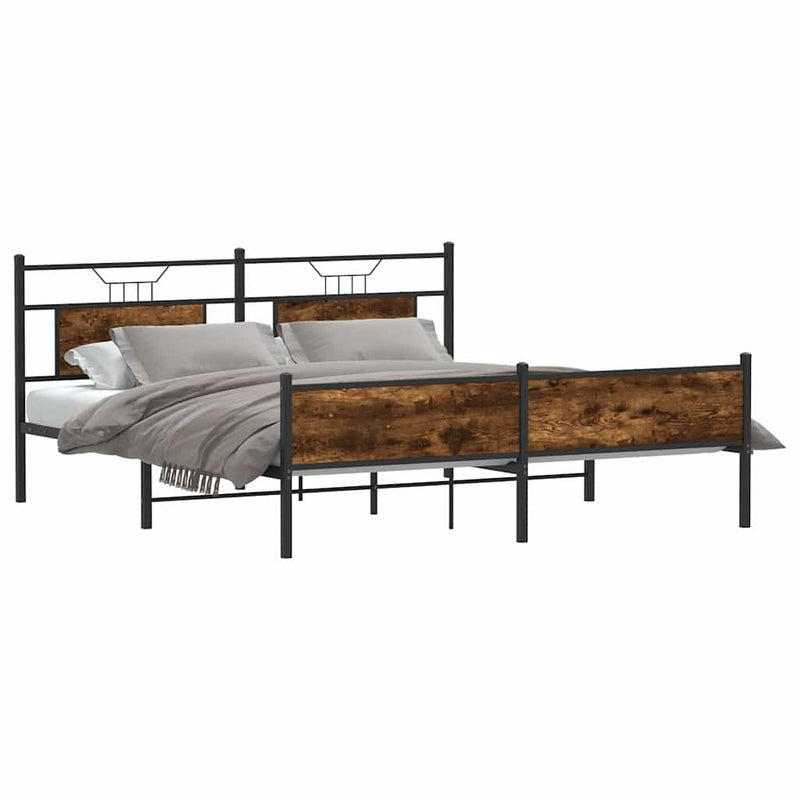 Metal Bed Frame without Mattress Smoked Oak 183x213 cm