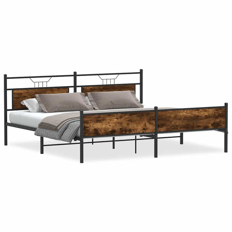 Metal Bed Frame without Mattress Smoked Oak 193x203 cm