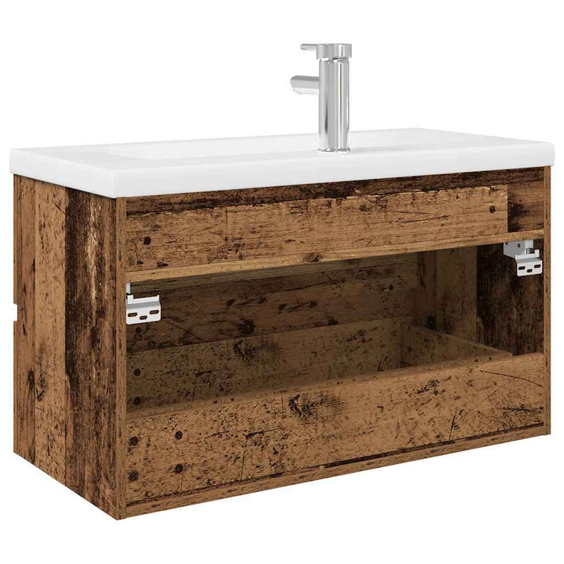 Sink Cabinet with Built-in Basin and Faucet Old Wood