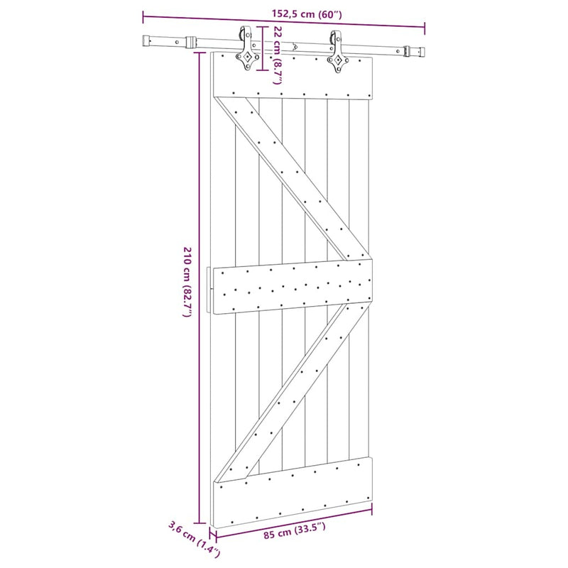 Sliding Door with Hardware Set 85x210 cm Solid Wood Pine