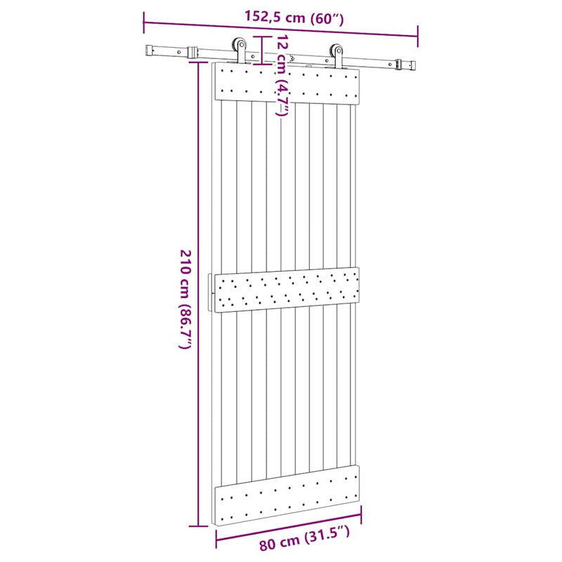 Sliding Door with Hardware Set 80x210 cm Solid Wood Pine