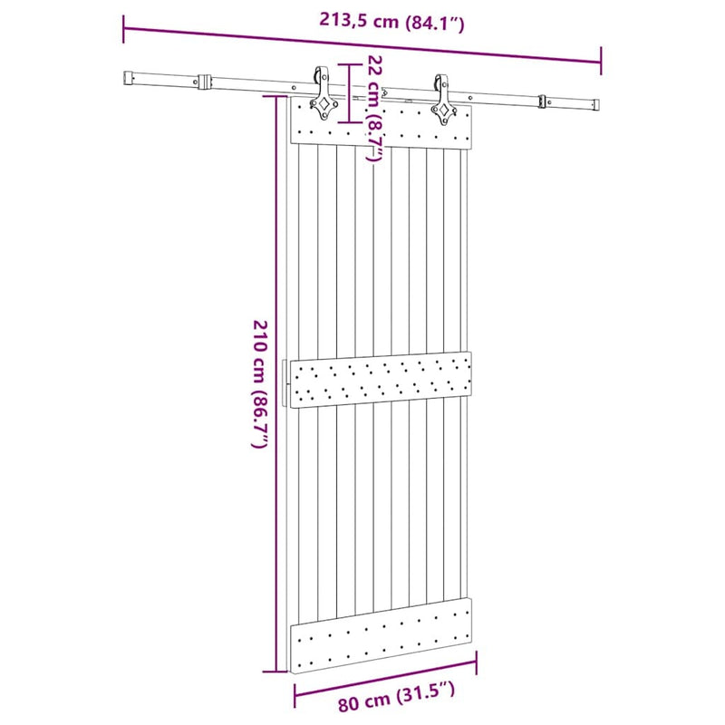 Sliding Door with Hardware Set 80x210 cm Solid Wood Pine