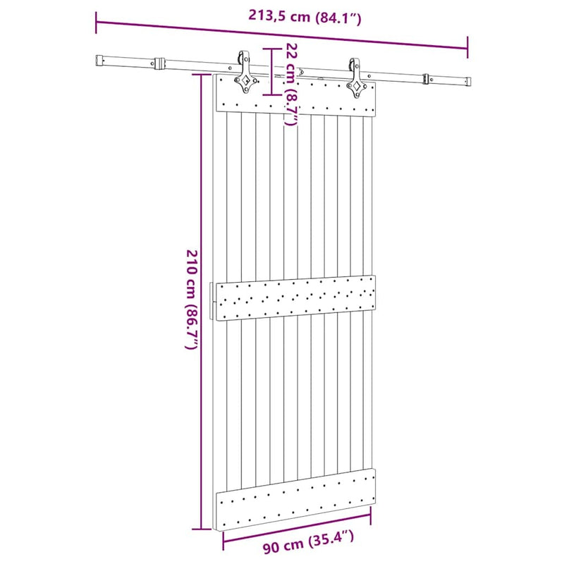 Sliding Door with Hardware Set 90x210 cm Solid Wood Pine