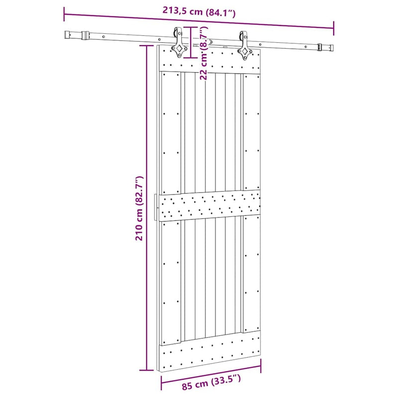 Sliding Door with Hardware Set 85x210 cm Solid Wood Pine