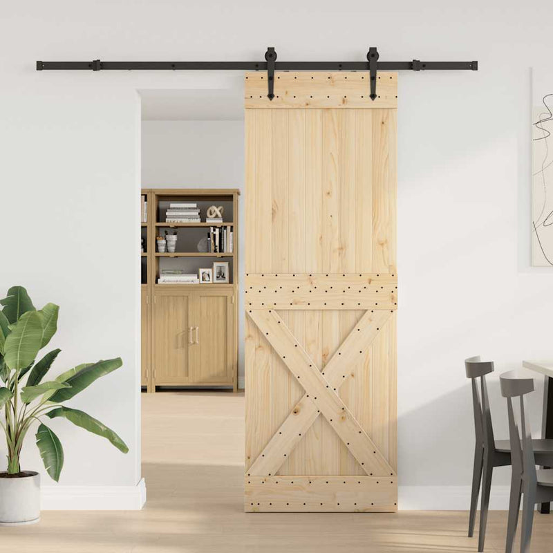 Sliding Door with Hardware Set 80x210 cm Solid Wood Pine