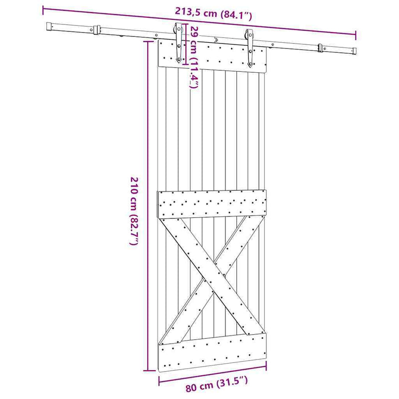 Sliding Door with Hardware Set 80x210 cm Solid Wood Pine