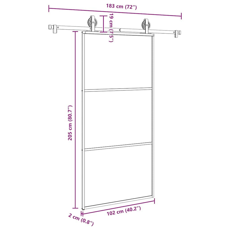 Sliding Door with Hardware Set 102x205 cm ESG Glass&Aluminium