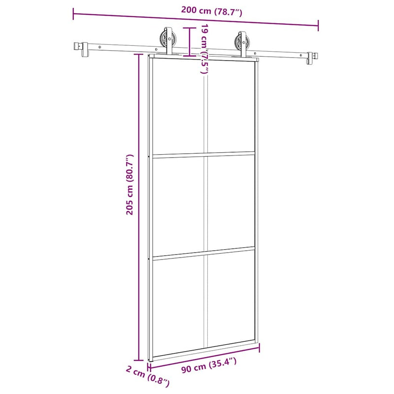 Sliding Door with Hardware Set 90x205 cm ESG Glass&Aluminium