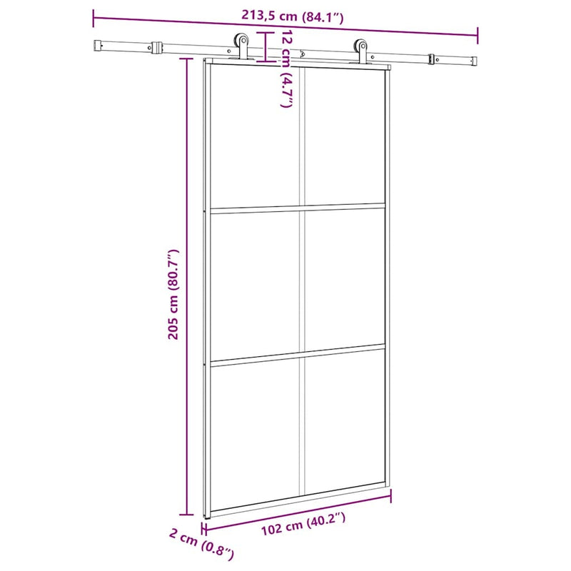 Sliding Door with Hardware Set 102x205 cm ESG Glass&Aluminium