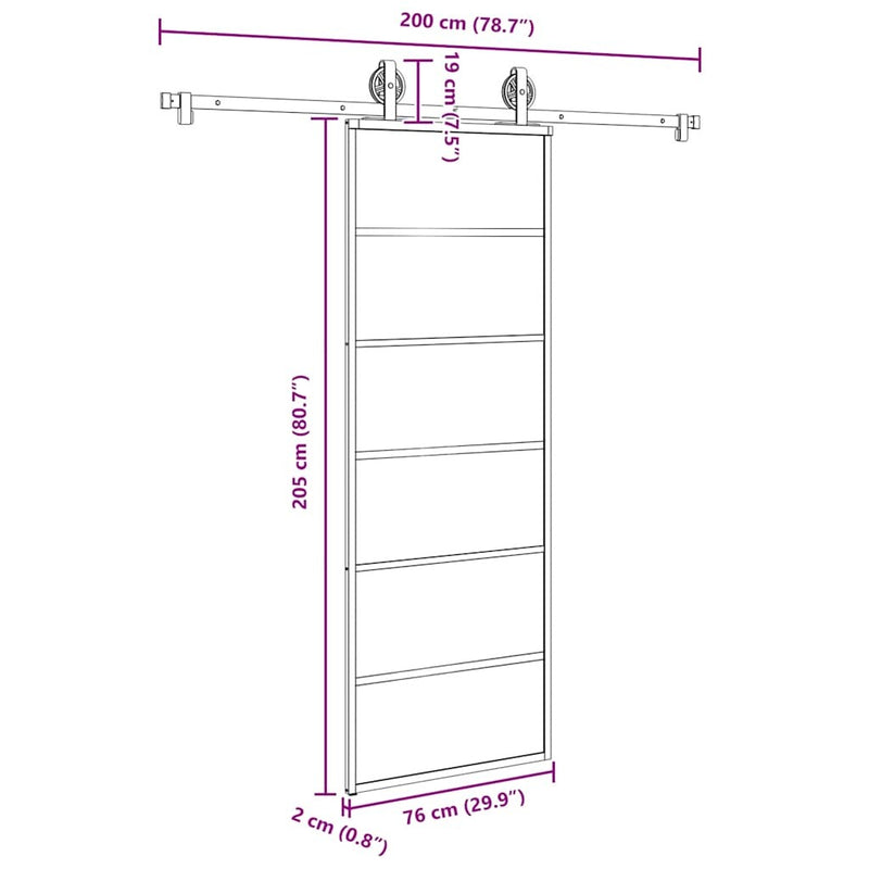 Sliding Door with Hardware Set 76x205 cm ESG Glass&Aluminium