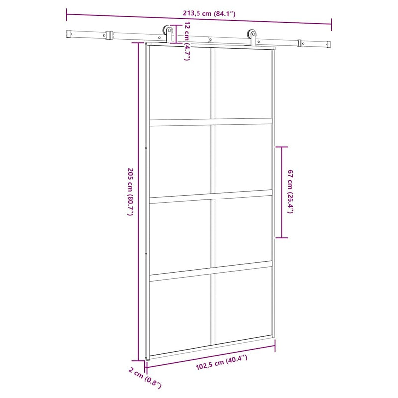 Sliding Door with Hardware Set 102.5x205 cm Tempered Glass and Aluminium