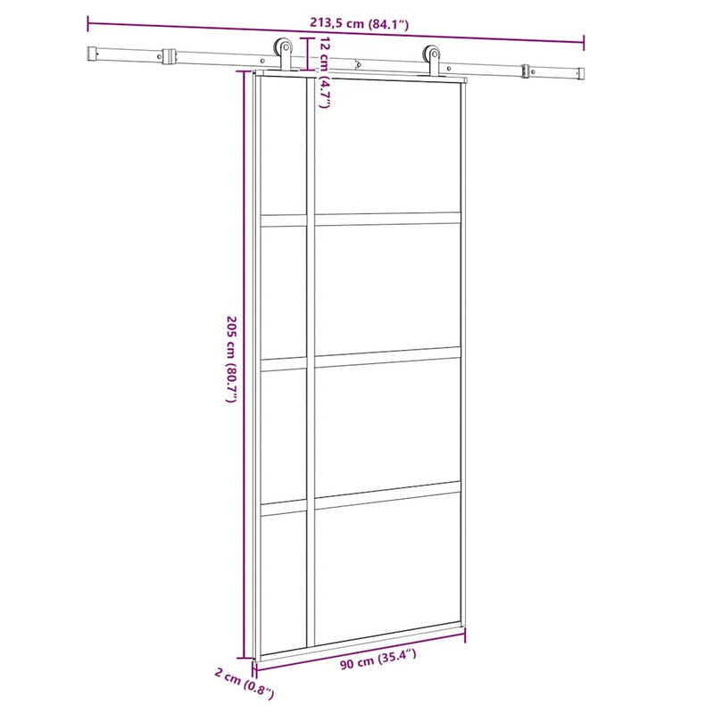 Sliding Door with Hardware Set 90x205 cm Tempered Glass and Aluminium