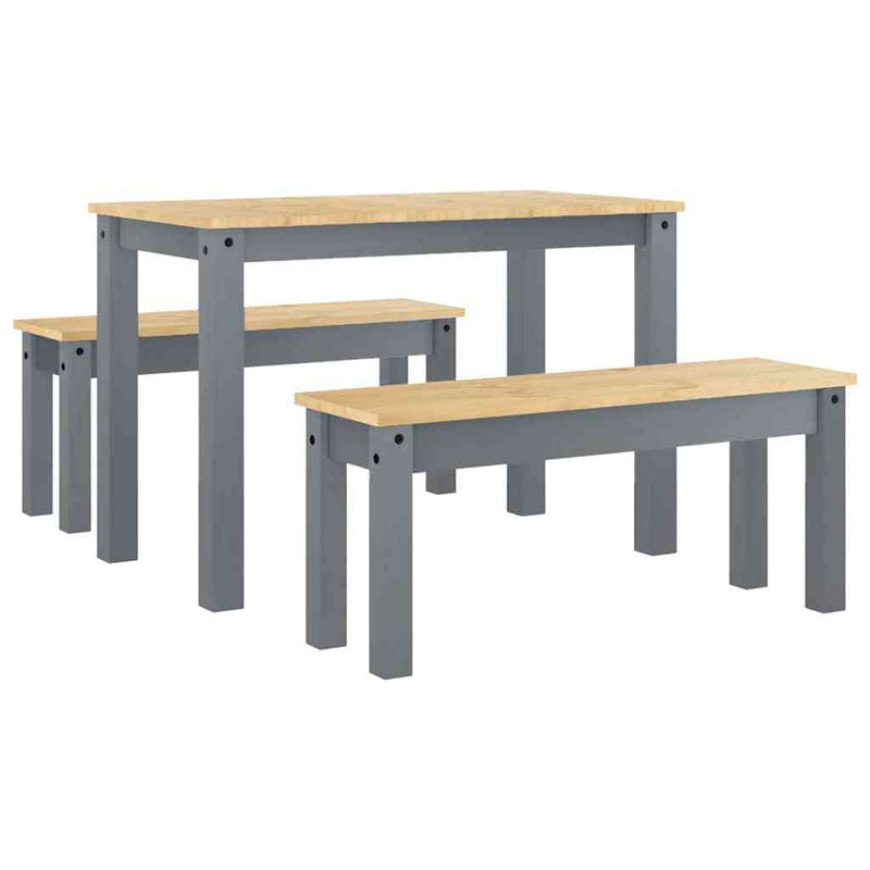 3 Piece Dining Set Panama Grey Solid Wood Pine