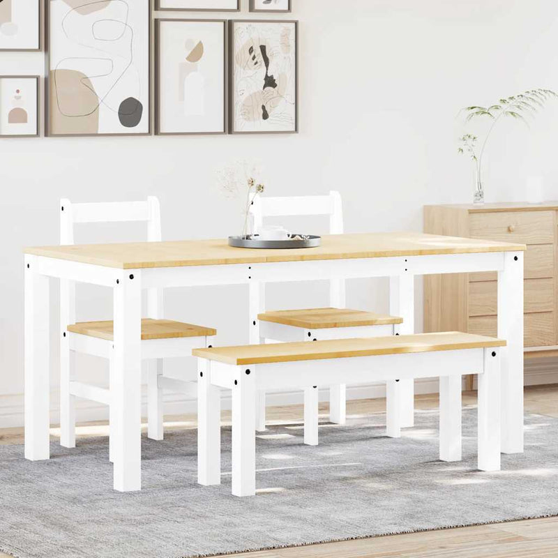 4 Piece Dining Set Panama White Solid Wood Pine