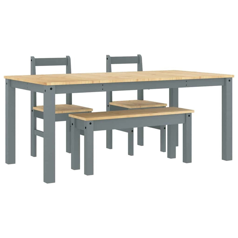 4 Piece Dining Set Panama Grey Solid Wood Pine