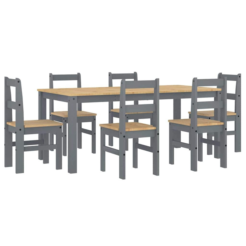 7 Piece Dining Set Panama Grey Solid Wood Pine