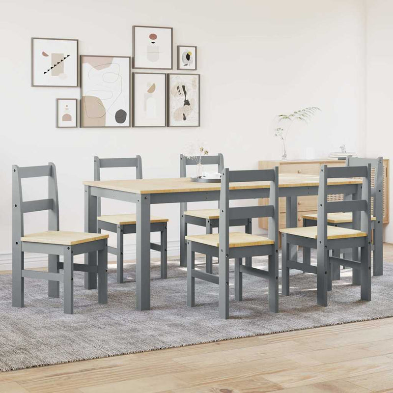 7 Piece Dining Set Panama Grey Solid Wood Pine