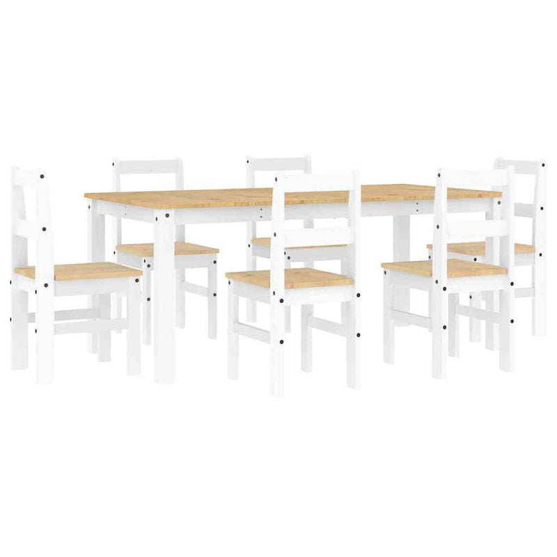 7 Piece Dining Set Panama White Solid Wood Pine