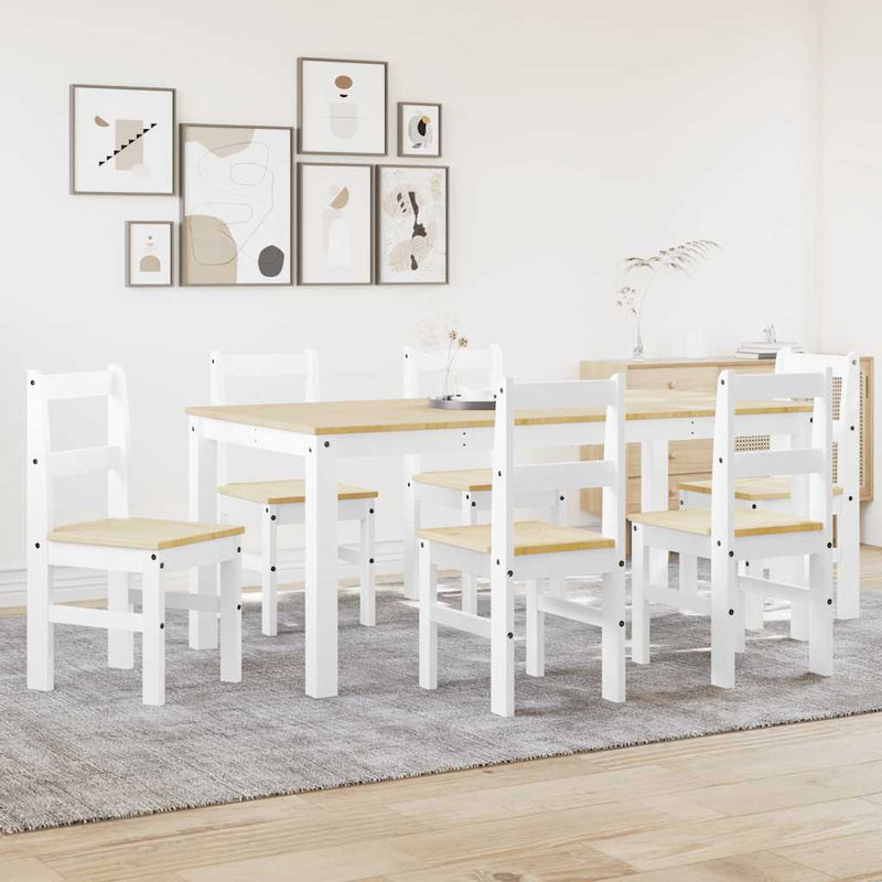 7 Piece Dining Set Panama White Solid Wood Pine