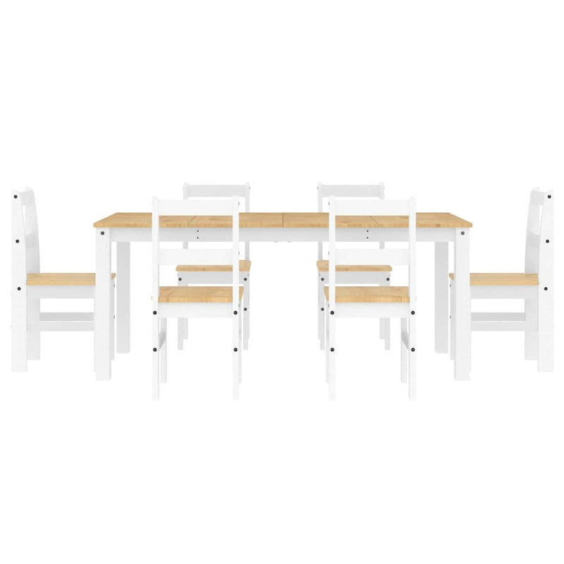 7 Piece Dining Set Panama White Solid Wood Pine