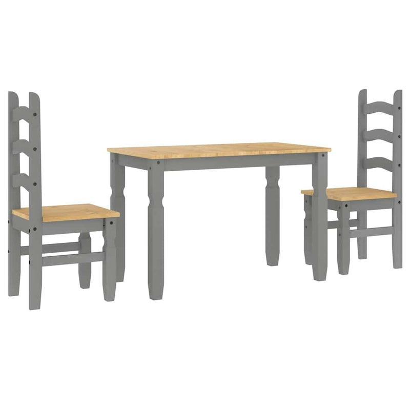 3 Piece Dining Set Panama Grey Solid Wood Pine