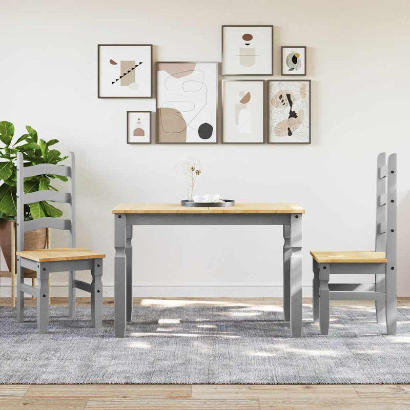 3 Piece Dining Set Panama Grey Solid Wood Pine