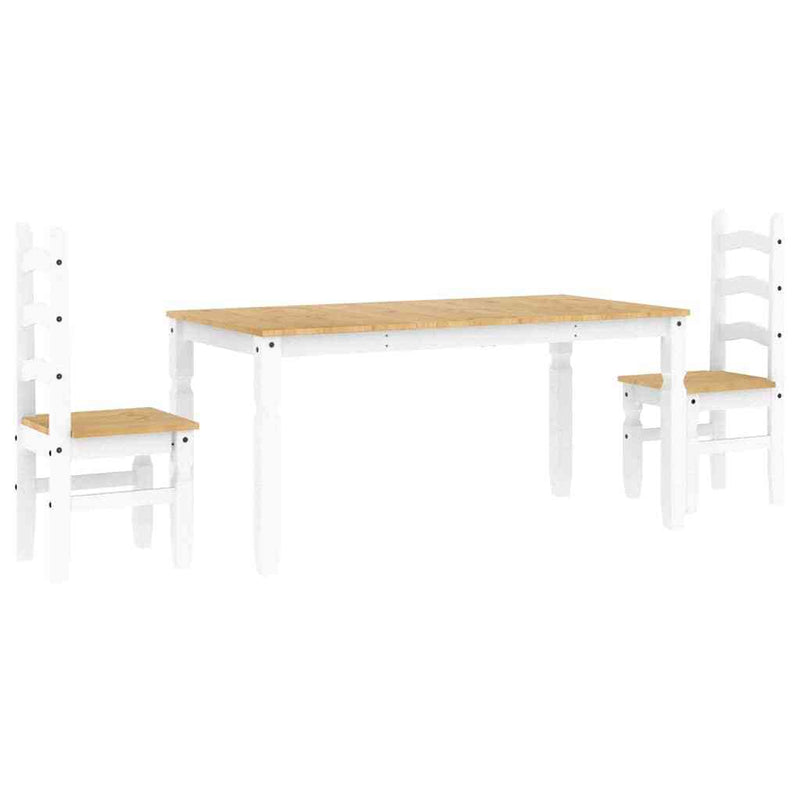 3 Piece Dining Set Panama White Solid Wood Pine