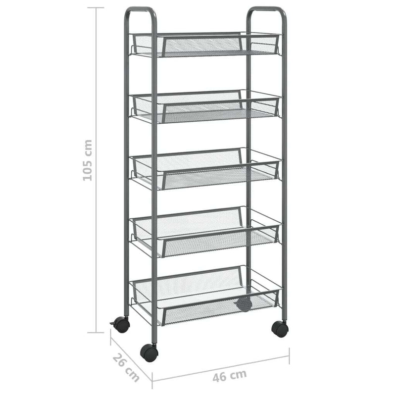 5-Tier Kitchen Trolley Grey 46x26x105 cm Iron