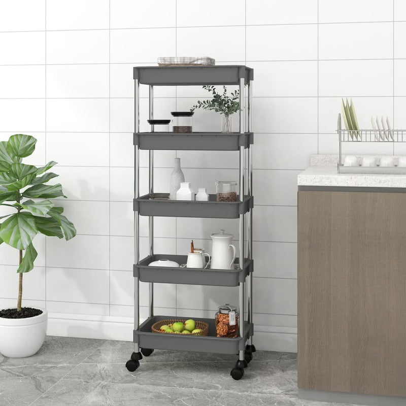 5-Tier Kitchen Trolley Grey 42x29x128 cm Iron and ABS