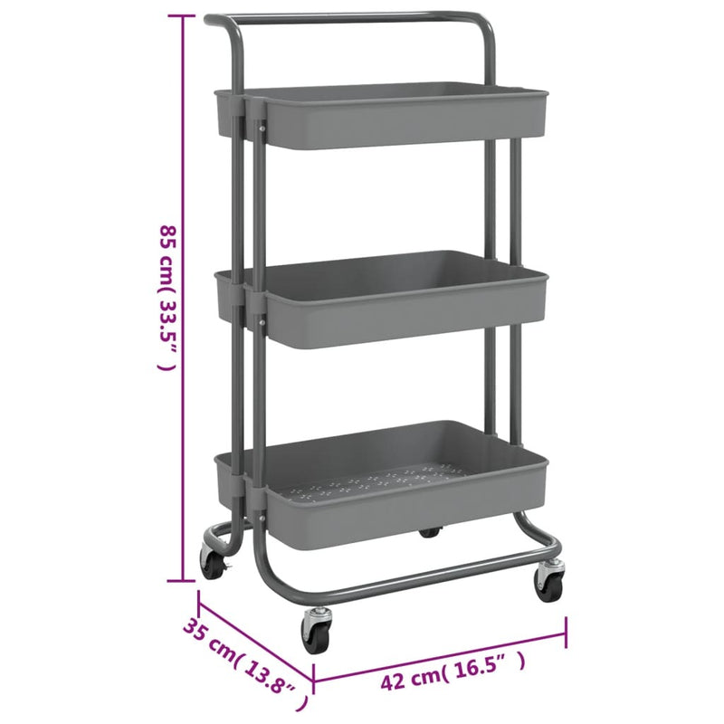 3-Tier Kitchen Trolley Grey 42x35x85 cm Iron and ABS