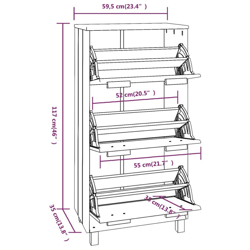 Shoe Cabinet HAMAR White 59.5x35x117 cm Solid Wood Pine