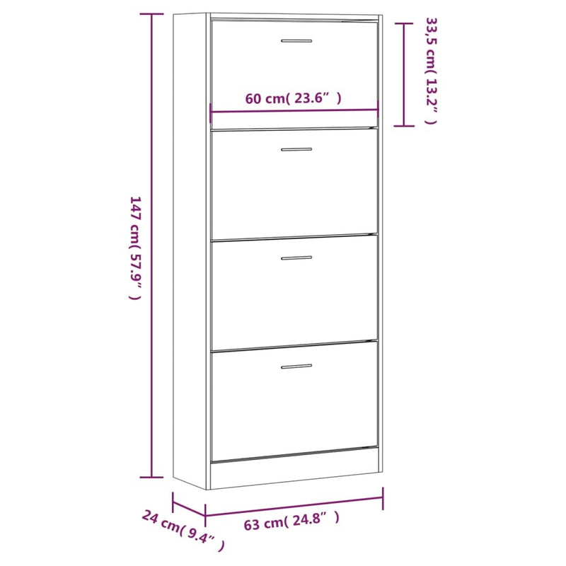 Shoe Cabinet Smoked Oak 63x24x147 cm Engineered Wood