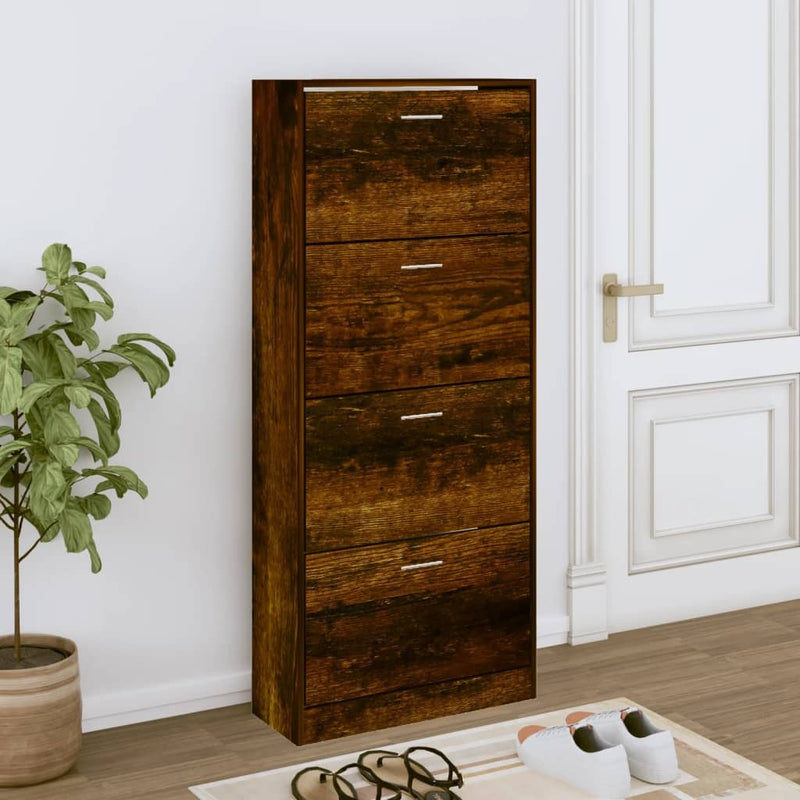 Shoe Cabinet Smoked Oak 63x24x147 cm Engineered Wood