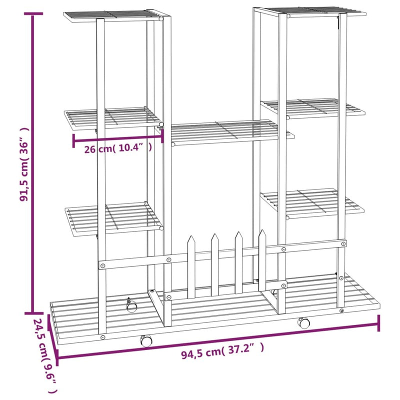 Flower Stand with Wheels 94.5x24.5x91.5 cm White Iron