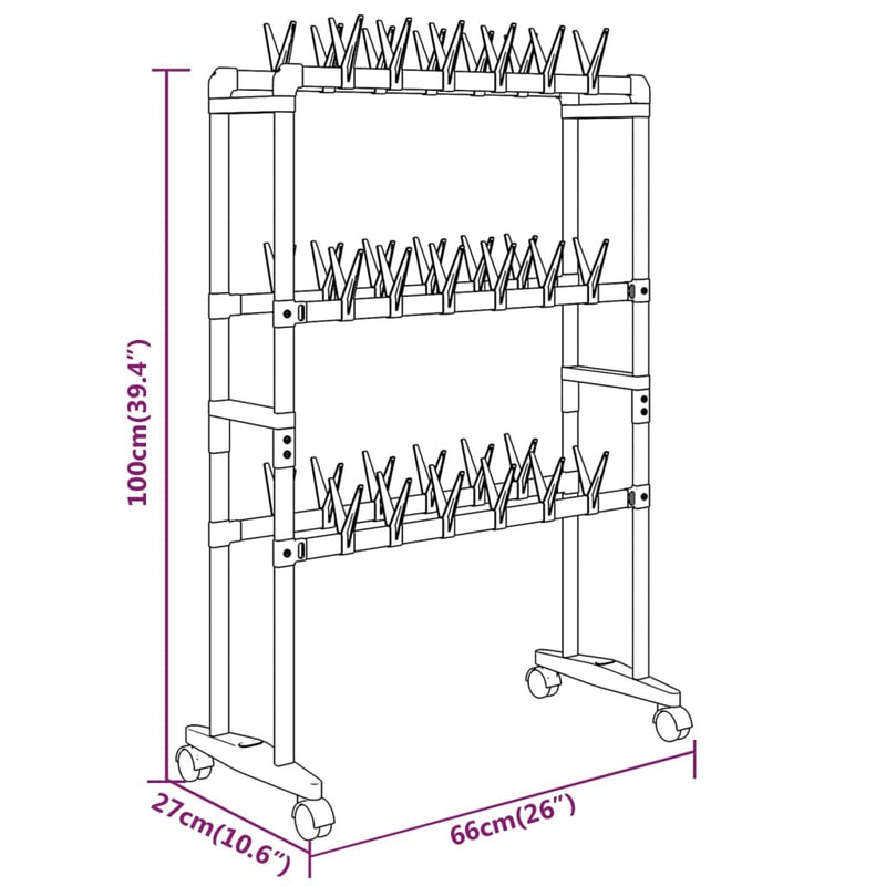 Shoe Rack with Wheels Silver 66x27x100 cm