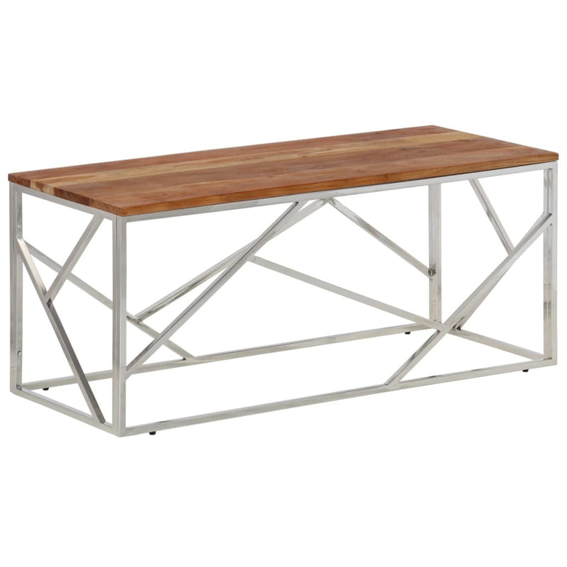 Coffee Table Silver Stainless Steel and Solid Acacia Wood