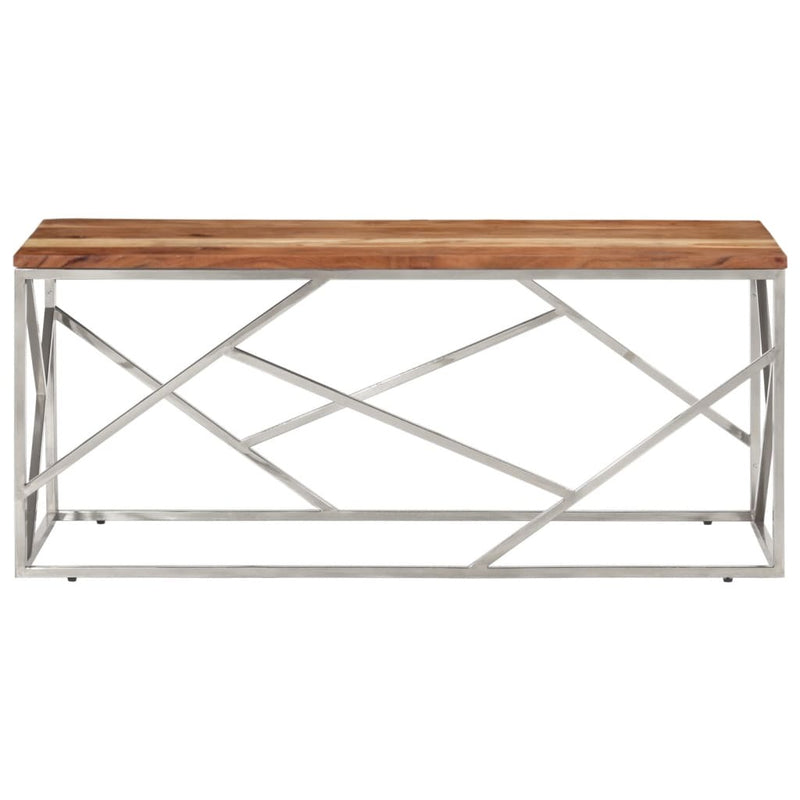 Coffee Table Silver Stainless Steel and Solid Acacia Wood