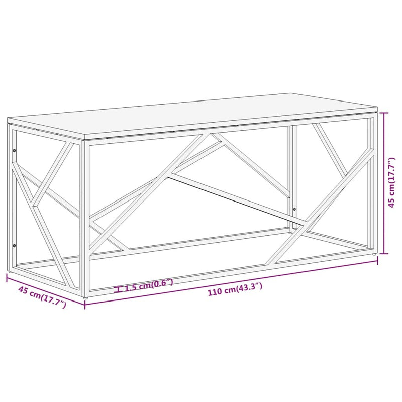 Coffee Table Silver Stainless Steel and Solid Acacia Wood